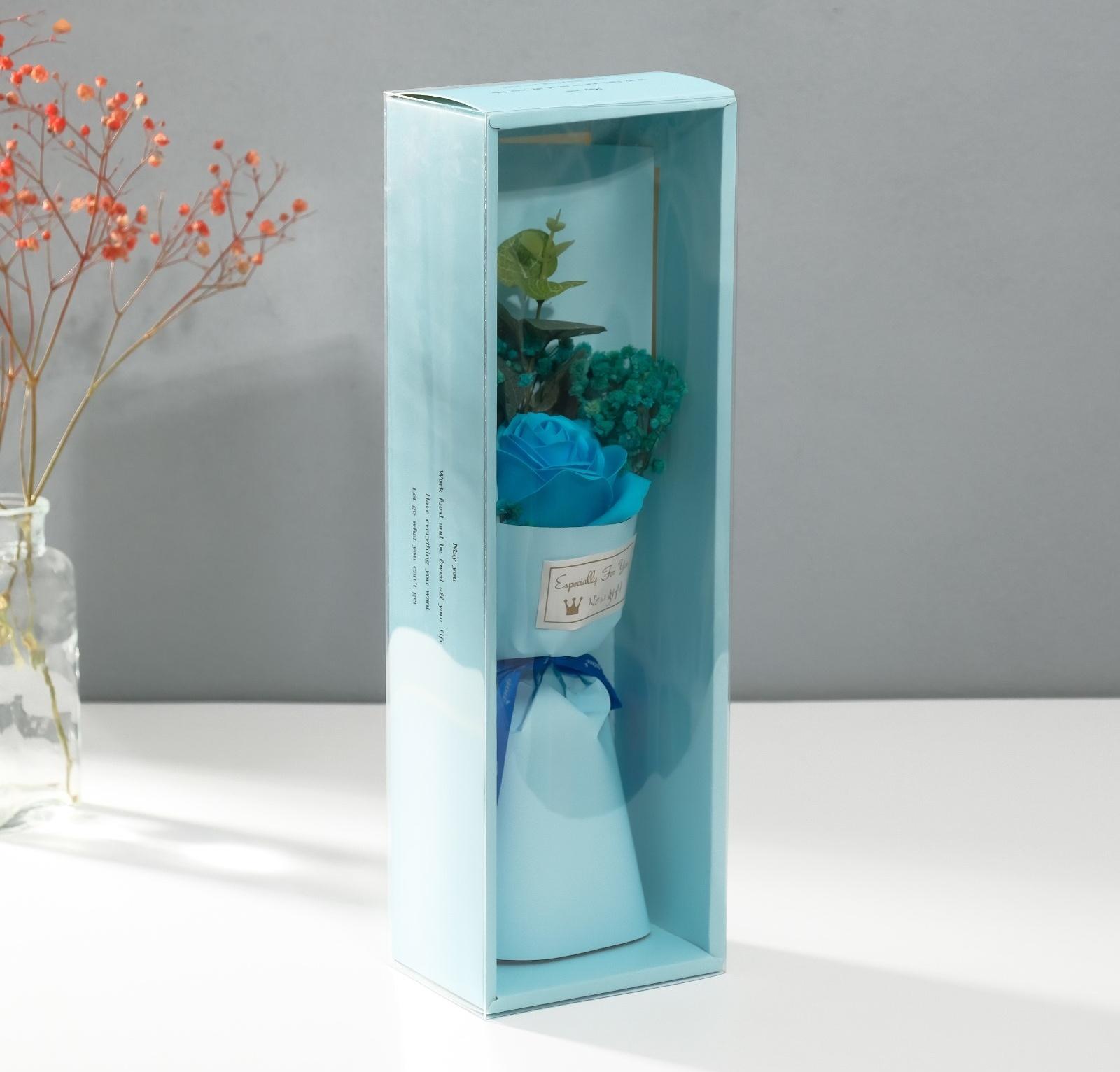 Букет из мыльных лепестков для ванны «Роза и эвкалипт», подарочный, голубой, 7.5×11×34.5 см