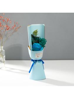 Букет из мыльных лепестков для ванны «Роза и эвкалипт», подарочный, голубой, 7.5×11×34.5 см