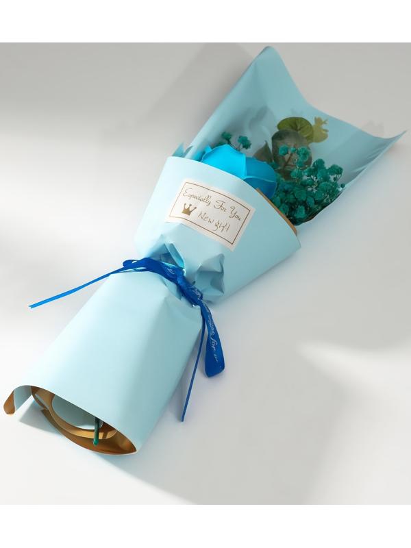 Букет из мыльных лепестков для ванны «Роза и эвкалипт», подарочный, голубой, 7.5×11×34.5 см