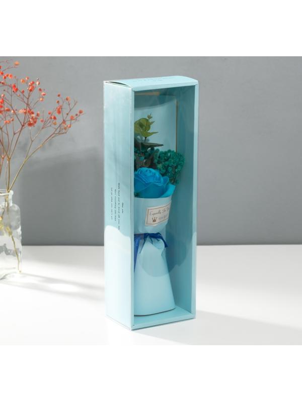 Букет из мыльных лепестков для ванны «Роза и эвкалипт», подарочный, голубой, 7.5×11×34.5 см