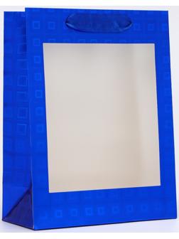 Пакет подарочный, фольгированный, упаковка, с окном, «Синий» S 23.5×18×8.5 см