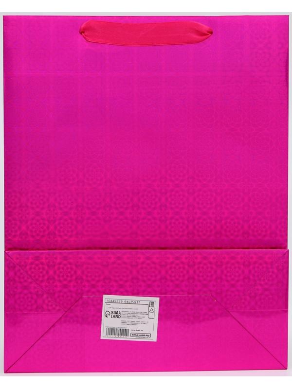 Пакет подарочный, фольгированный, упаковка, с окном, «Розовый», M 32×25.5×11 см