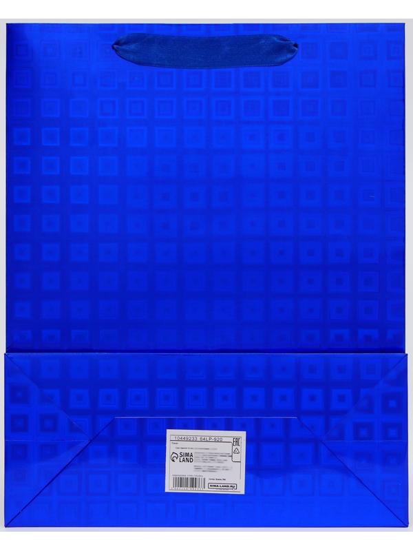 Пакет подарочный, фольгированный, упаковка, с окном «Сердце», «Синий», M 32×25.5×11 см