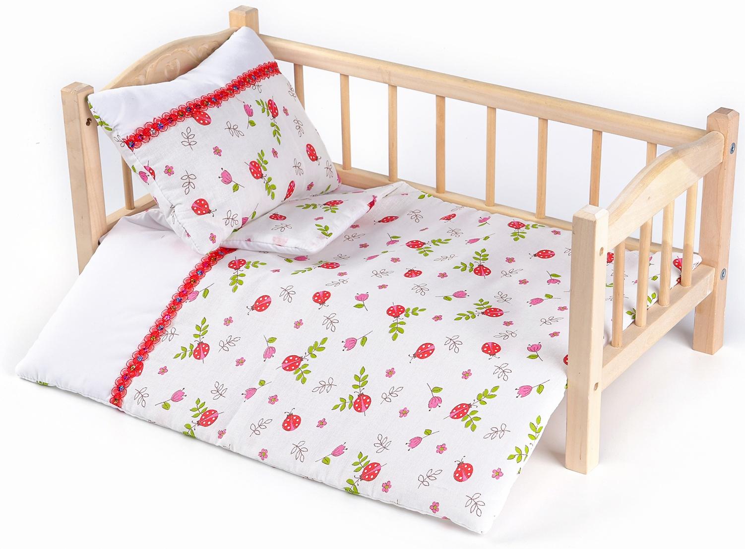 Кукольное постельное «Божьи коровки»: простынь, одеяло 46 × 36 см, подушка 23 × 17 см