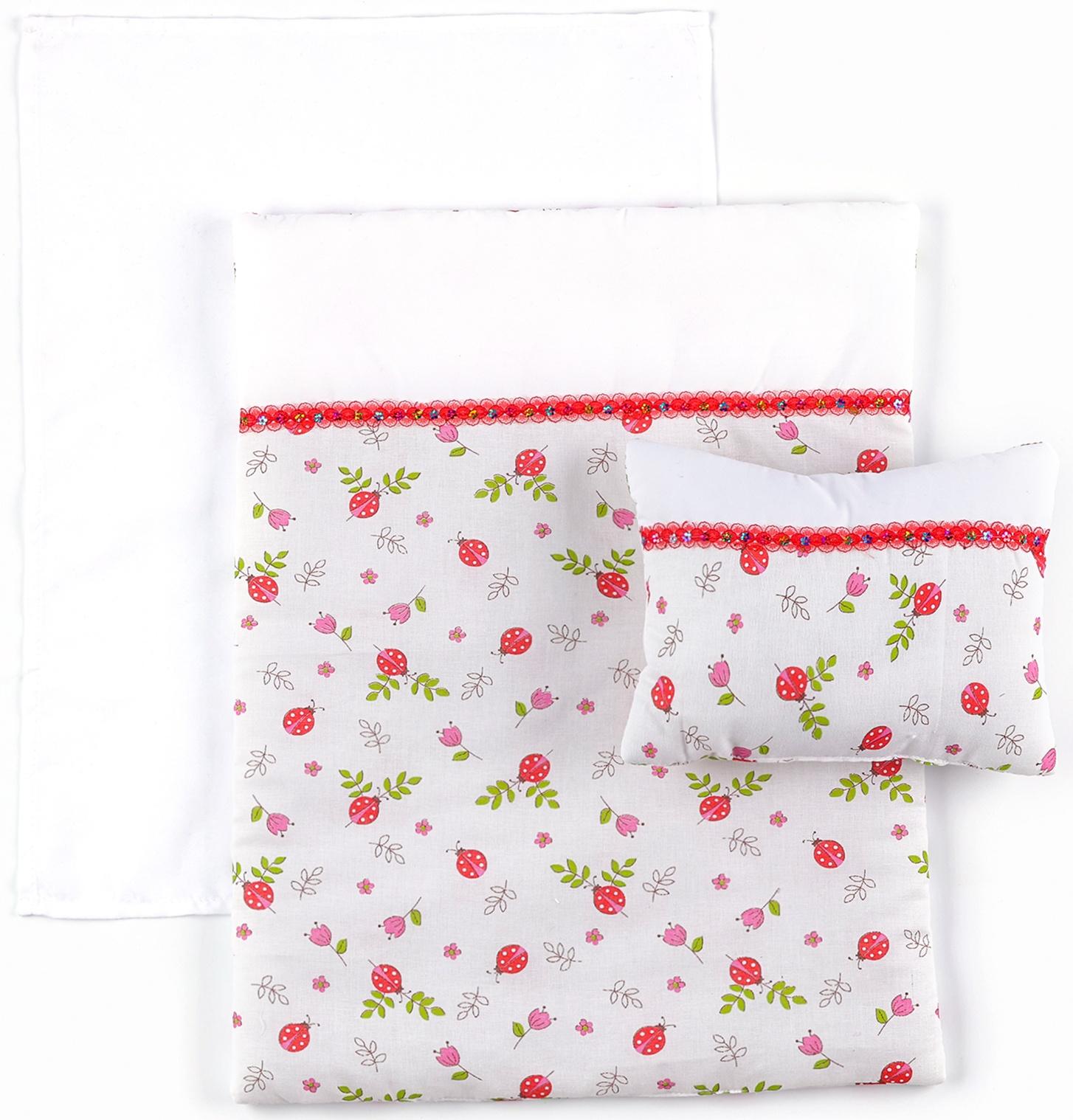 Кукольное постельное «Божьи коровки»: простынь, одеяло 46 × 36 см, подушка 23 × 17 см
