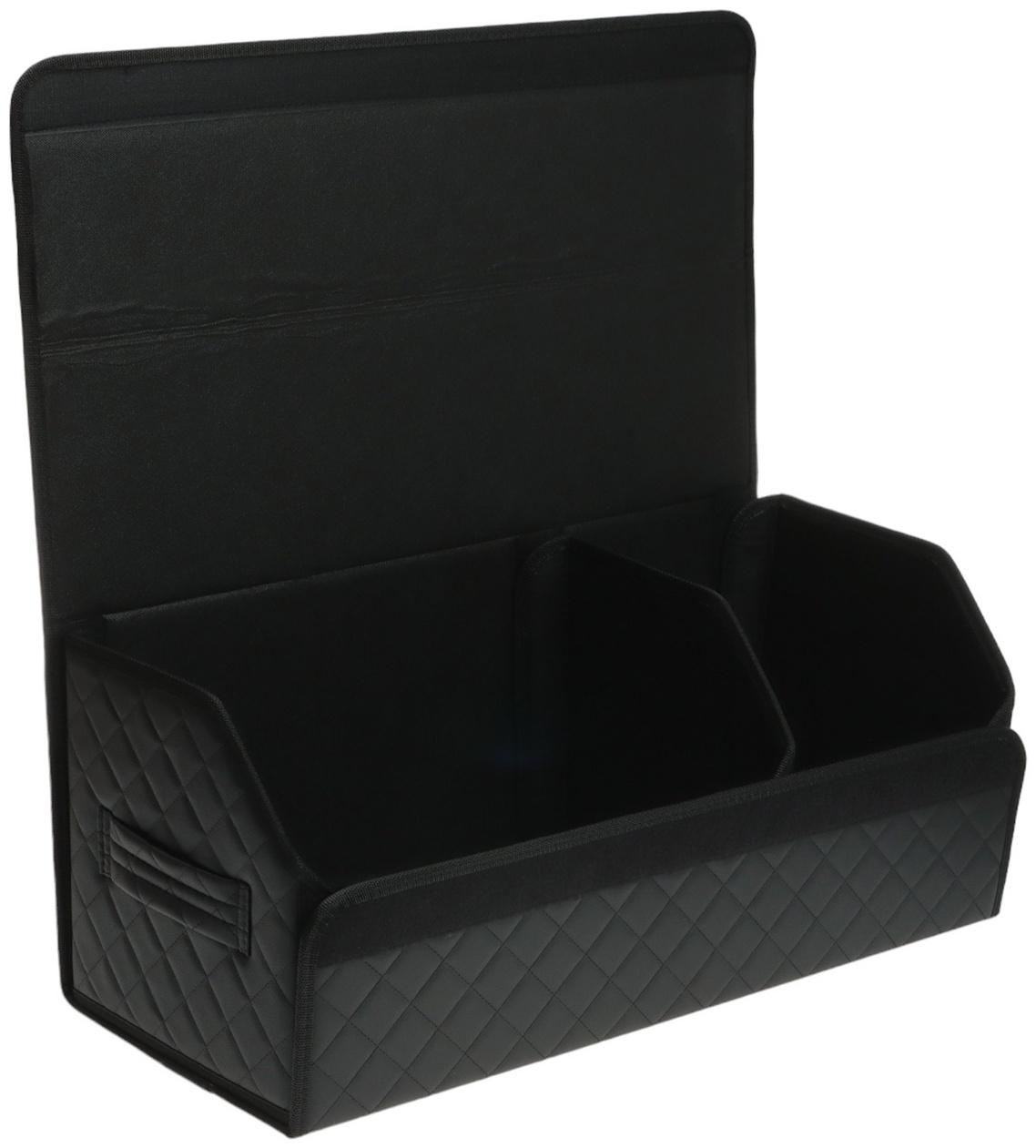 Органайзер кофр в багажник автомобиля Cartage саквояж, экокожа стеганая, 70х30х30 см, черный