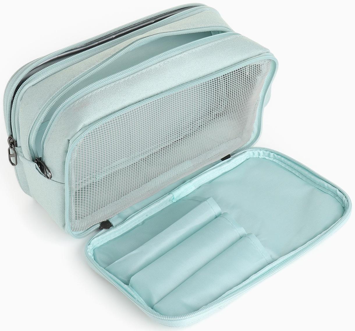 Косметичка дорожная на молнии с ручкой, с 3 отделами, Good trip, голубая
