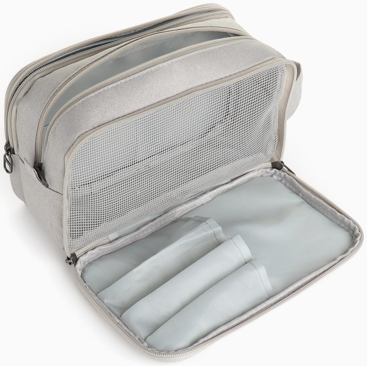 Косметичка дорожная на молнии с ручкой, с 3 отделами, Good trip, серая
