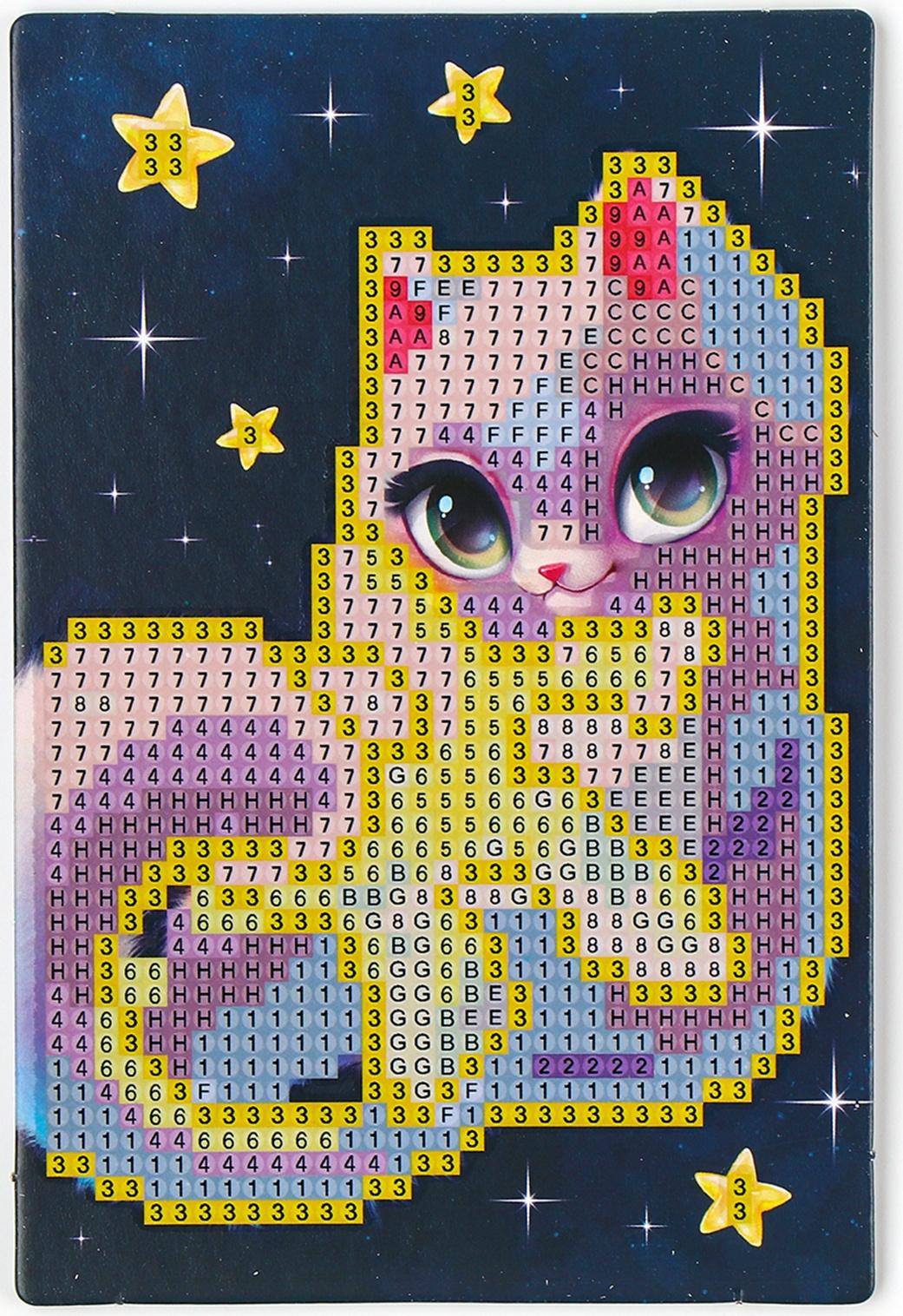 Алмазная мозаика для детей со светящимися стразами «Кошечка на звезде», 10 х 15 см, набор для творчества