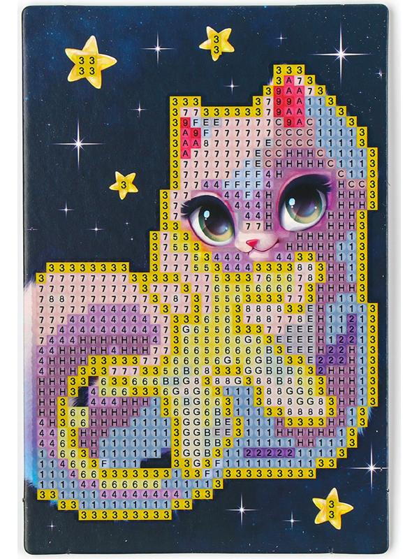 Алмазная мозаика для детей со светящимися стразами «Кошечка на звезде», 10 х 15 см, набор для творчества