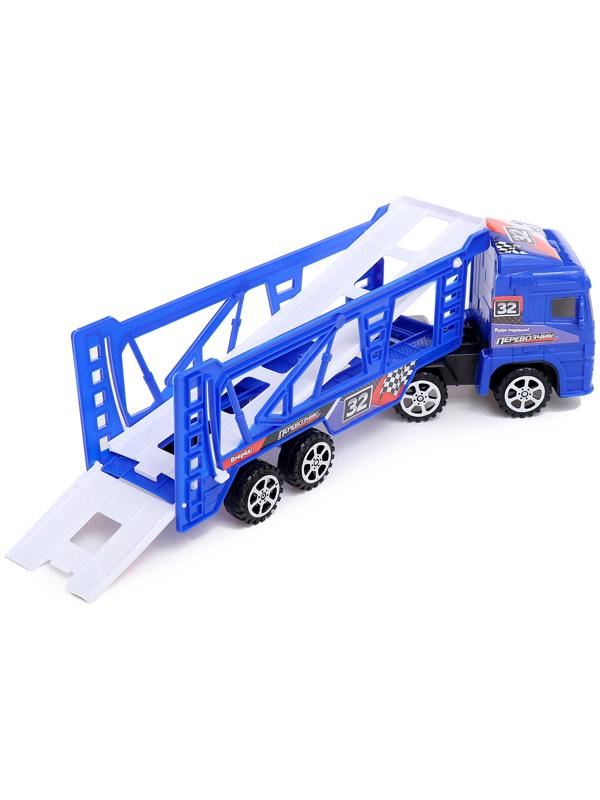 Грузовик «Автовоз», инерционный, с 4 машинами, цвет синий