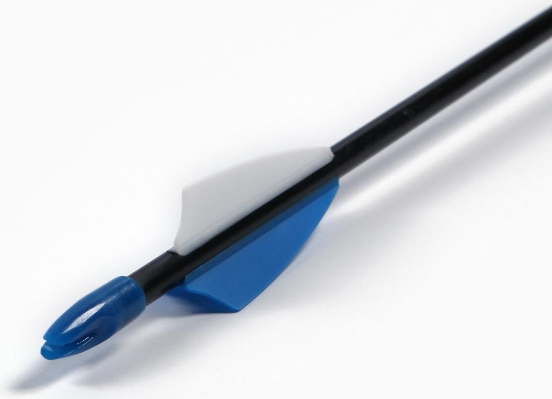 Стрела для лука, стекловолокно, черная, оперение - синее, 71 см