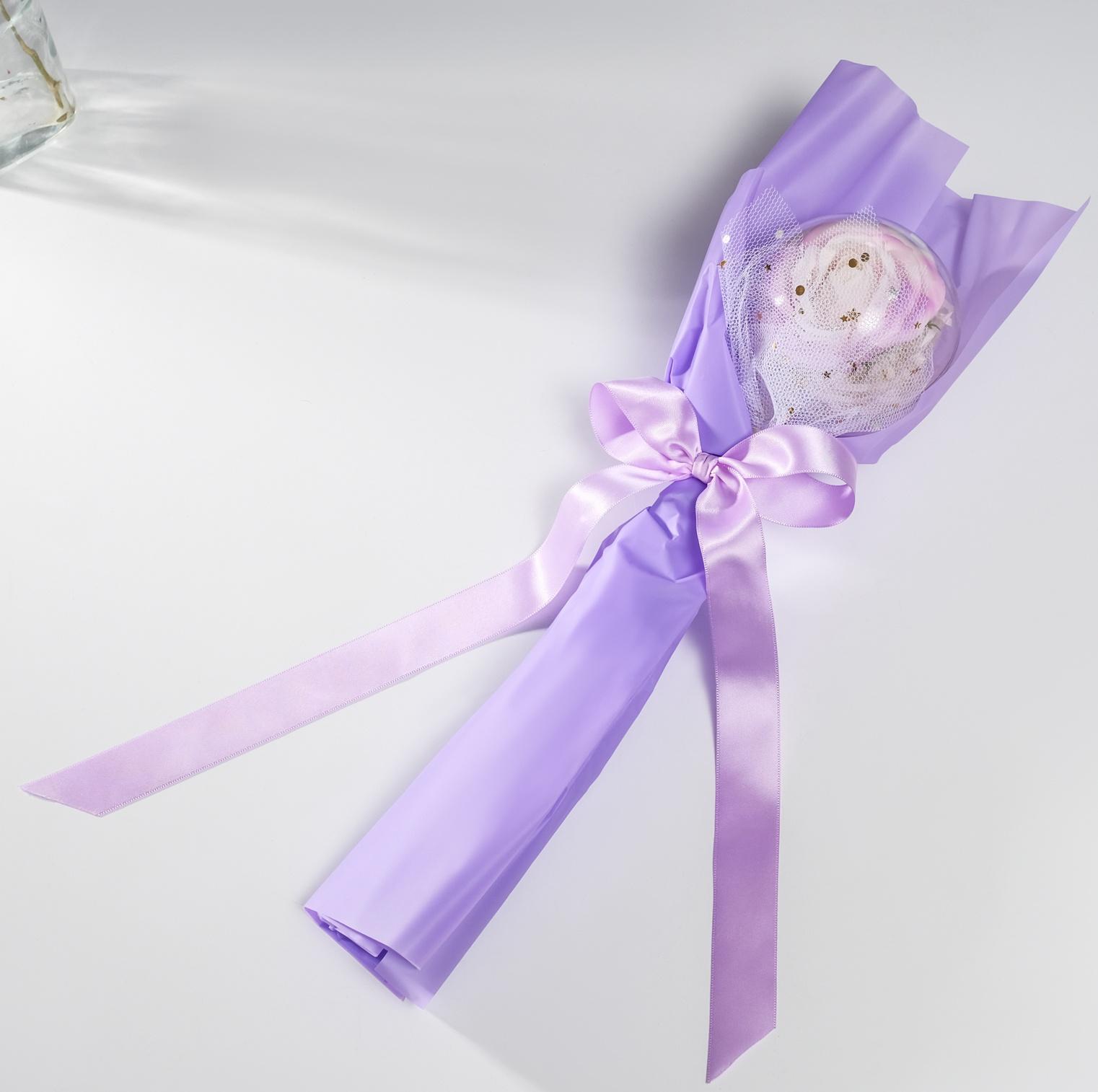 Букет из мыльных лепестков для ванны «Роза в шарике», подарочный, сирень, 8.5×8.5×36 см