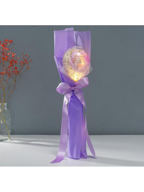 Букет из мыльных лепестков для ванны «Роза в шарике», подарочный, сирень, 8.5×8.5×36 см
