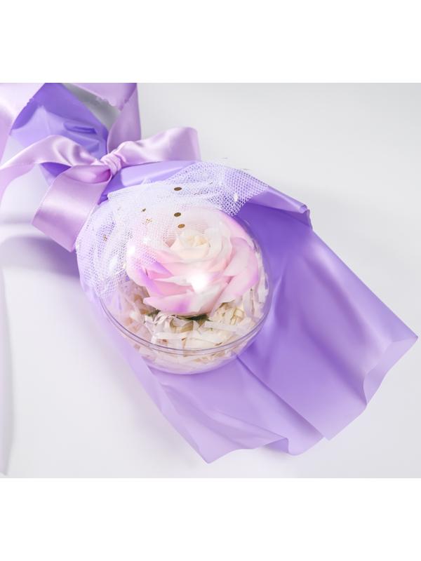 Букет из мыльных лепестков для ванны «Роза в шарике», подарочный, сирень, 8.5×8.5×36 см