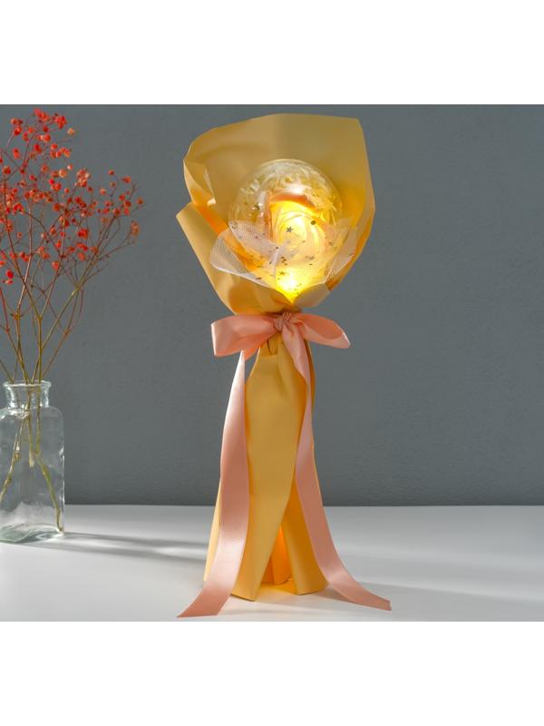 Букет из мыльных лепестков для ванны «Роза в шарике», подарочный, жёлтый, 8.5×8.5×36 см