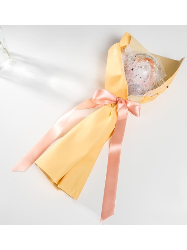 Букет из мыльных лепестков для ванны «Роза в шарике», подарочный, жёлтый, 8.5×8.5×36 см