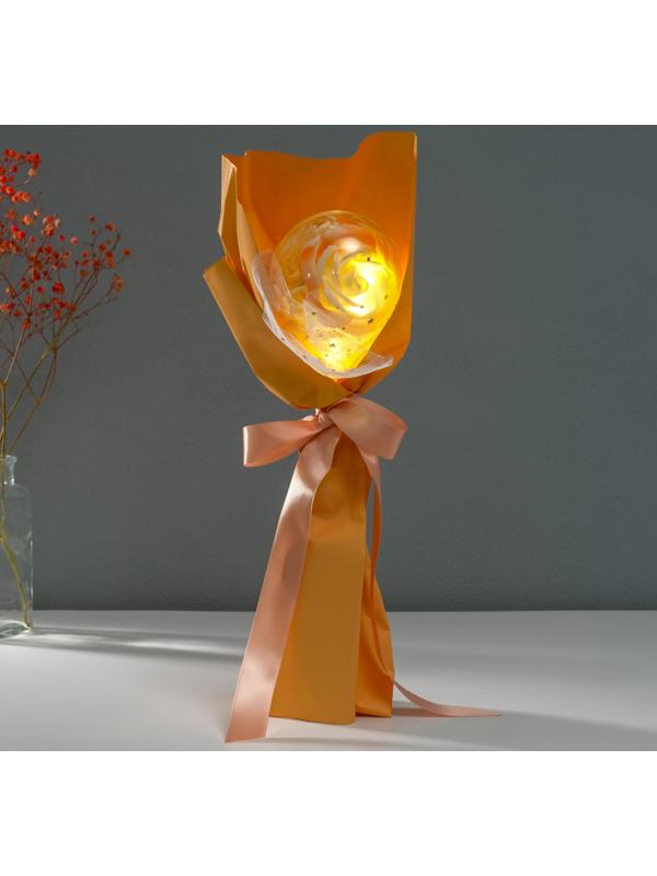 Букет из мыльных лепестков для ванны «Роза в шарике», подарочный, оранжевый, 8.5×8.5×36 см