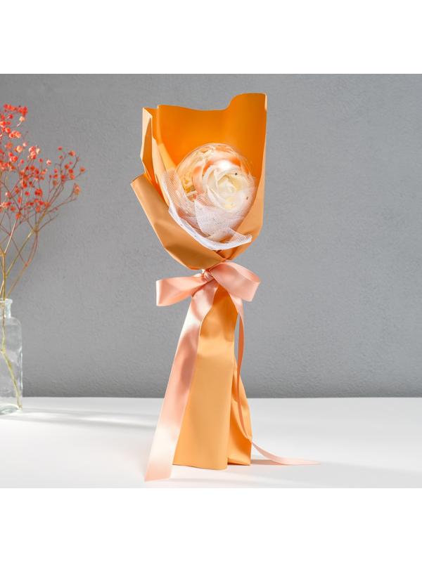 Букет из мыльных лепестков для ванны «Роза в шарике», подарочный, оранжевый, 8.5×8.5×36 см