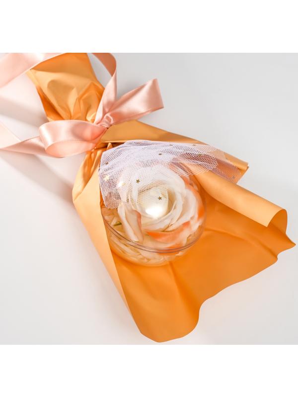 Букет из мыльных лепестков для ванны «Роза в шарике», подарочный, оранжевый, 8.5×8.5×36 см