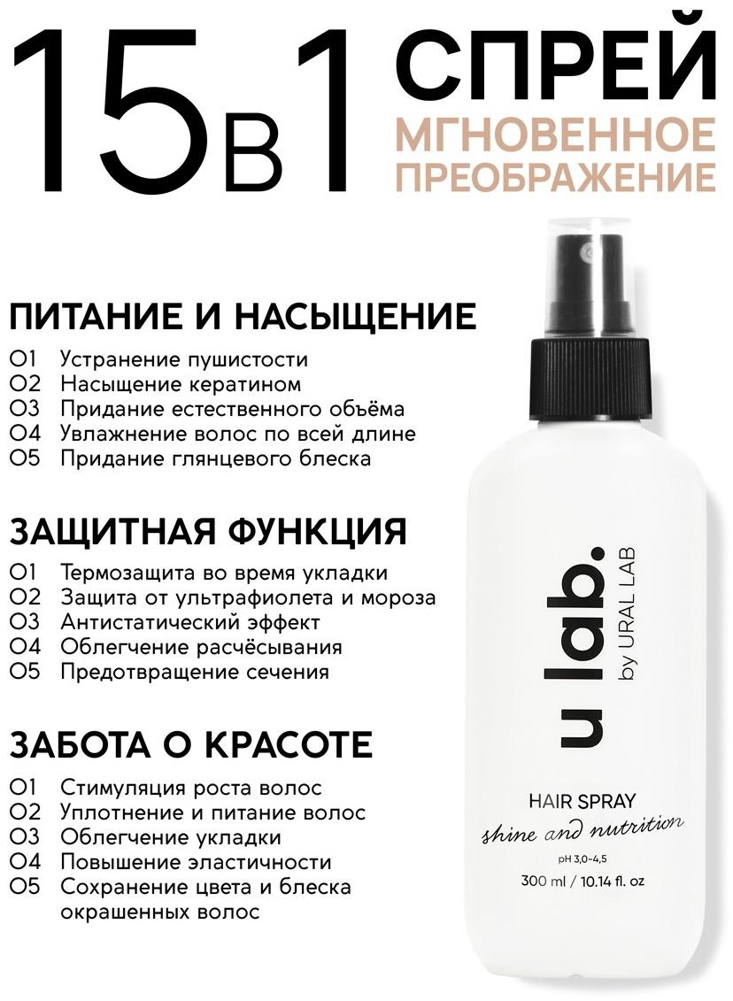 Спрей для волос термозащита «Блеск и Питание», цветочный аромат, 300 мл, ULAB