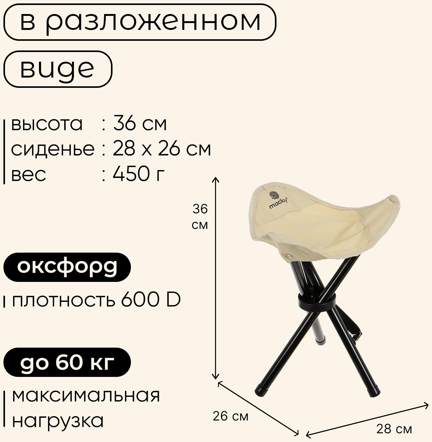 Стул туристический maclay, 28 х 26 х 36 см, до 60 кг, цвет бежевый