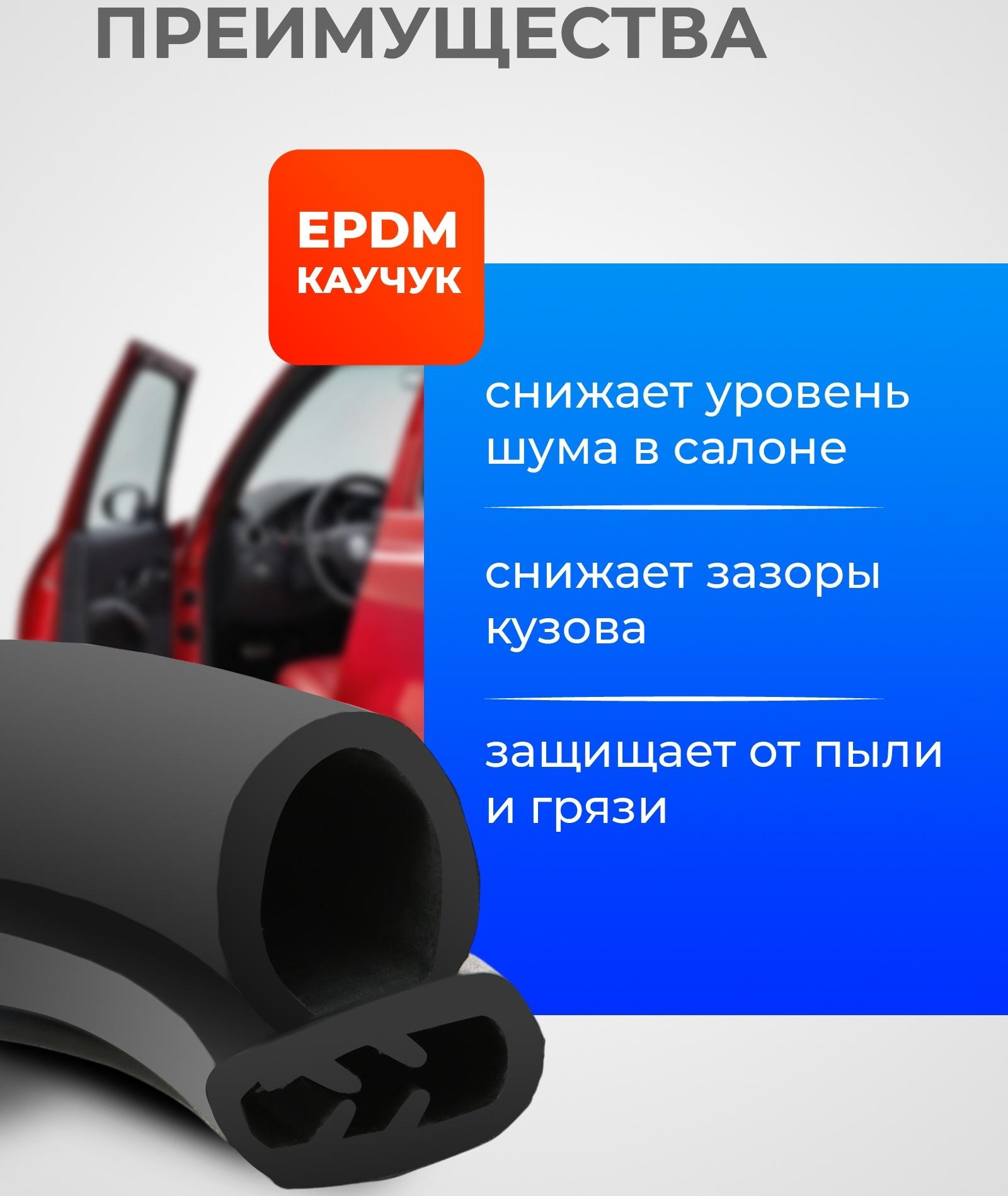 Уплотнитель двери в автомобиль, О-образный, с металлическим сердечником, 5 м, черный