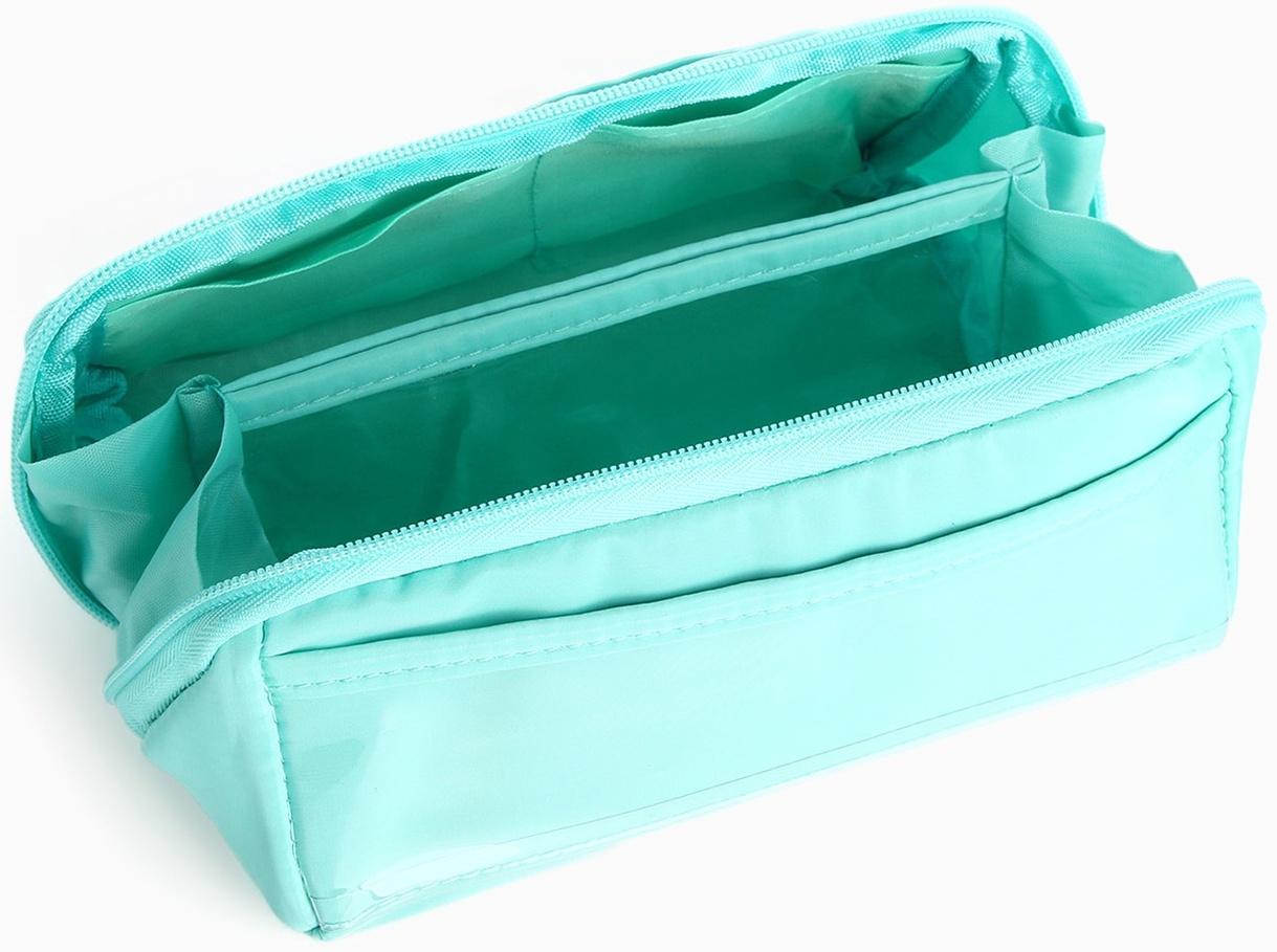 Косметичка на молнии, маленькая, с отделами, зелёная