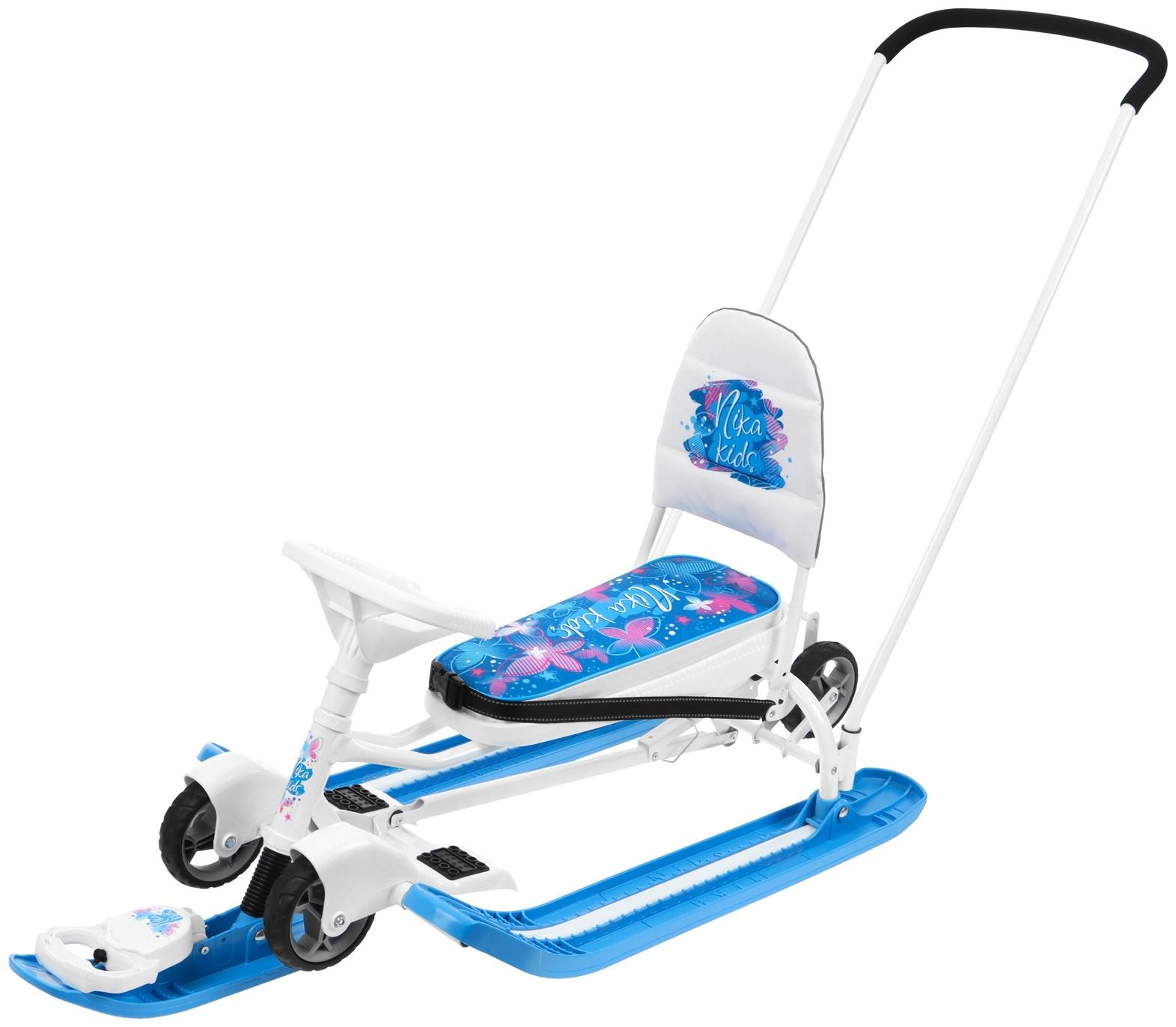 Снегокат с колёсами «Тимка спорт 6 Бабочки», ТС6/БТ, с родительской ручкой, со спинкой и ремнём безопасности
