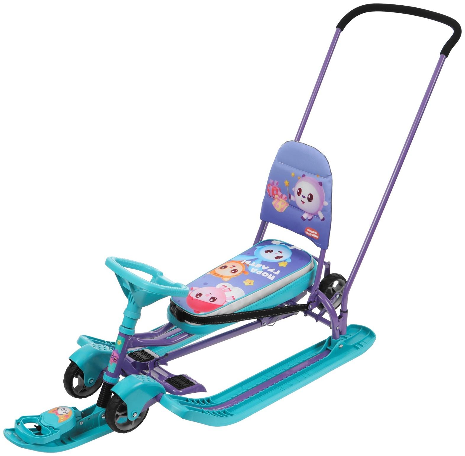 Снегокат с колёсами «Тимка спорт 6 Малышарики», ТС6/МШ1, с родительской ручкой, со спинкой и ремнём безопасности