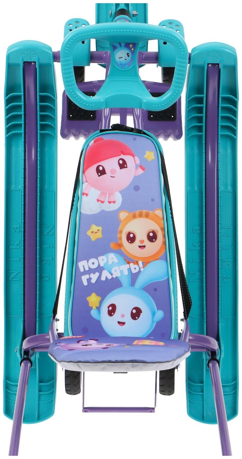 Снегокат с колёсами «Тимка спорт 6 Малышарики», ТС6/МШ1, с родительской ручкой, со спинкой и ремнём безопасности