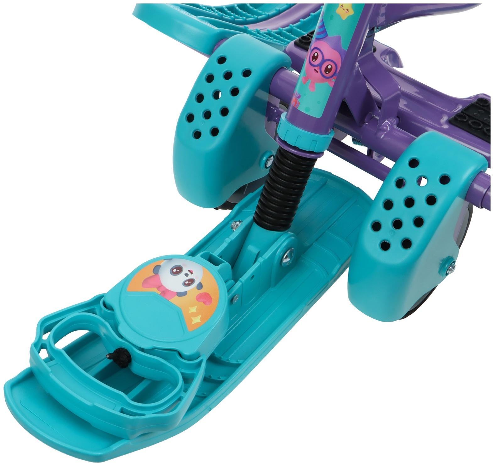 Снегокат с колёсами «Тимка спорт 6 Малышарики», ТС6/МШ1, с родительской ручкой, со спинкой и ремнём безопасности