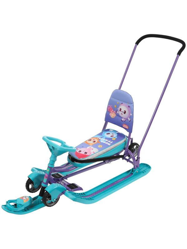 Снегокат с колёсами «Тимка спорт 6 Малышарики», ТС6/МШ1, с родительской ручкой, со спинкой и ремнём безопасности