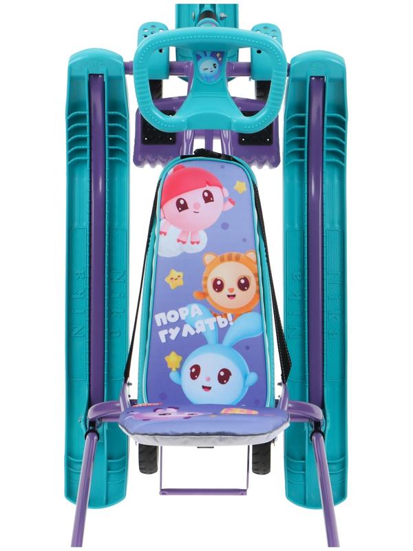 Снегокат с колёсами «Тимка спорт 6 Малышарики», ТС6/МШ1, с родительской ручкой, со спинкой и ремнём безопасности