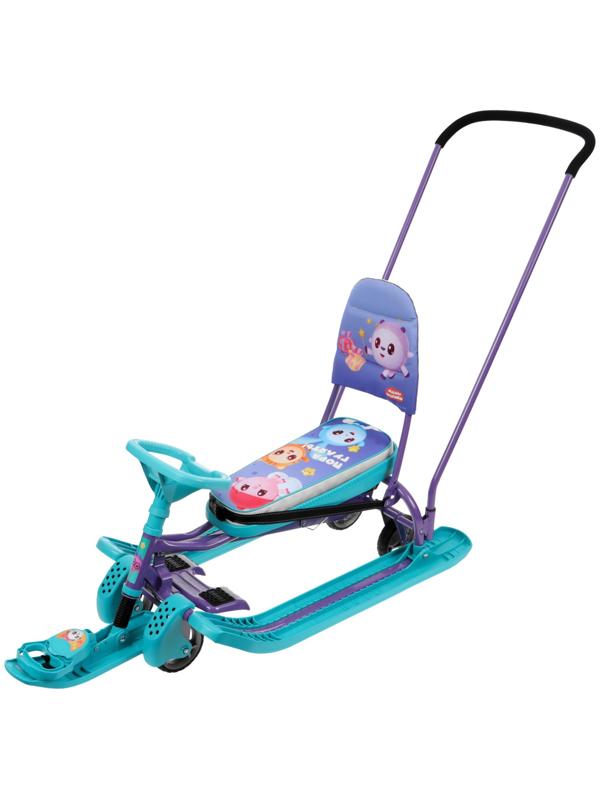 Снегокат с колёсами «Тимка спорт 6 Малышарики», ТС6/МШ1, с родительской ручкой, со спинкой и ремнём безопасности