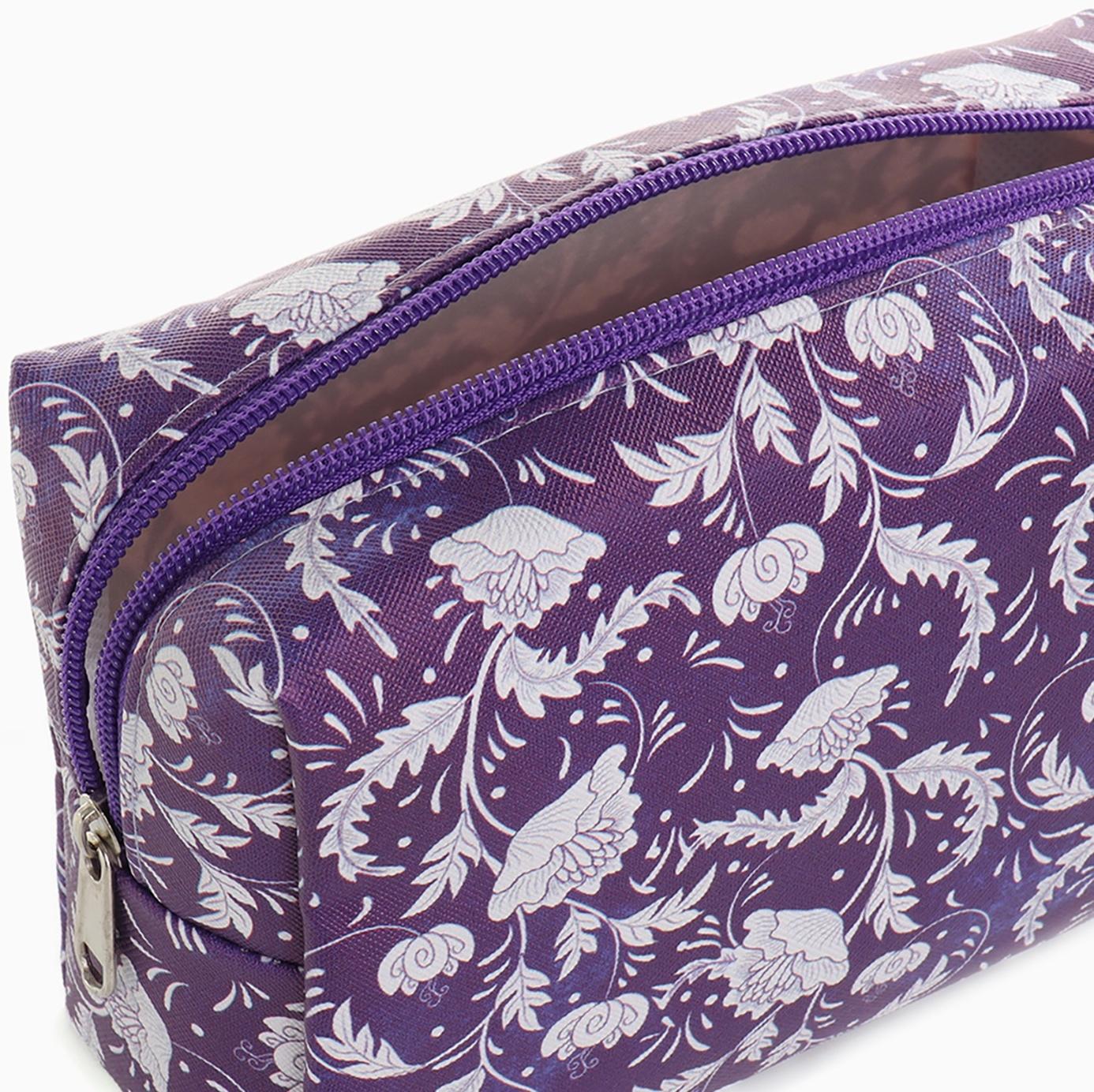 Косметичка на молнии женская, с рисунком «Цветочный узор», фиолетовая
