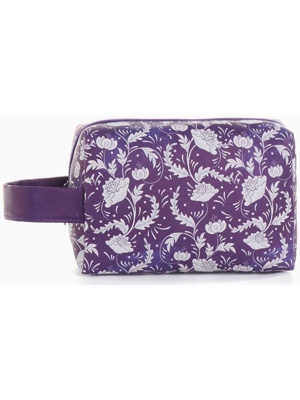 Косметичка на молнии женская, с рисунком «Цветочный узор», фиолетовая