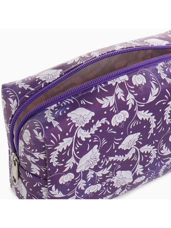 Косметичка на молнии женская, с рисунком «Цветочный узор», фиолетовая