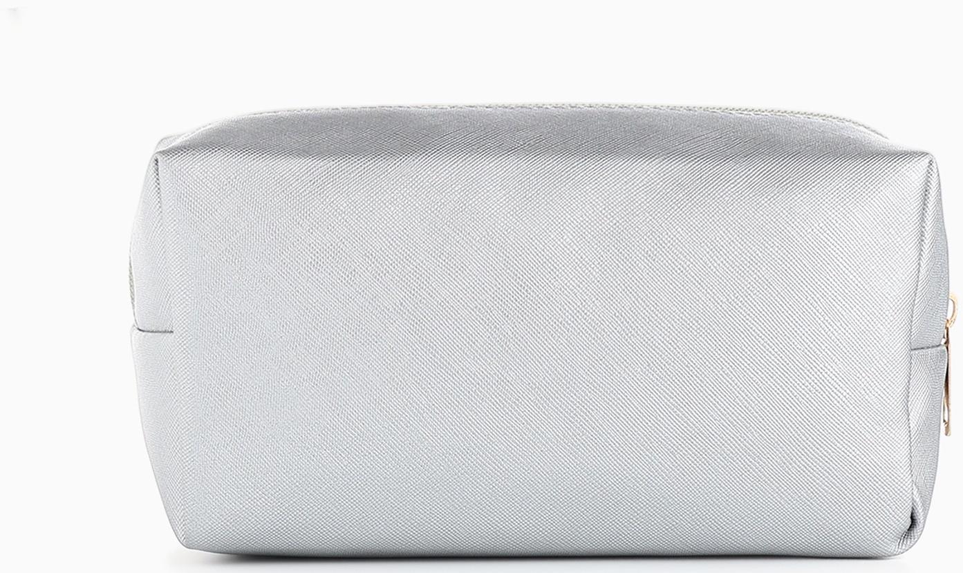 Косметичка женская на молнии, маленькая, объёмная, серебряная
