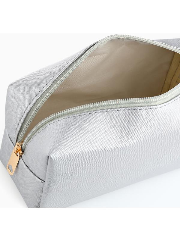 Косметичка женская на молнии, маленькая, объёмная, серебряная