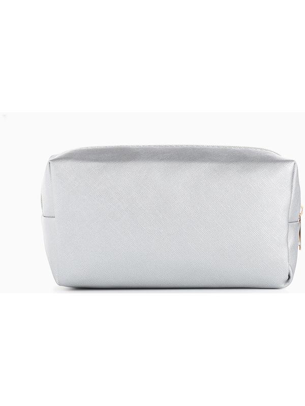 Косметичка женская на молнии, маленькая, объёмная, серебряная