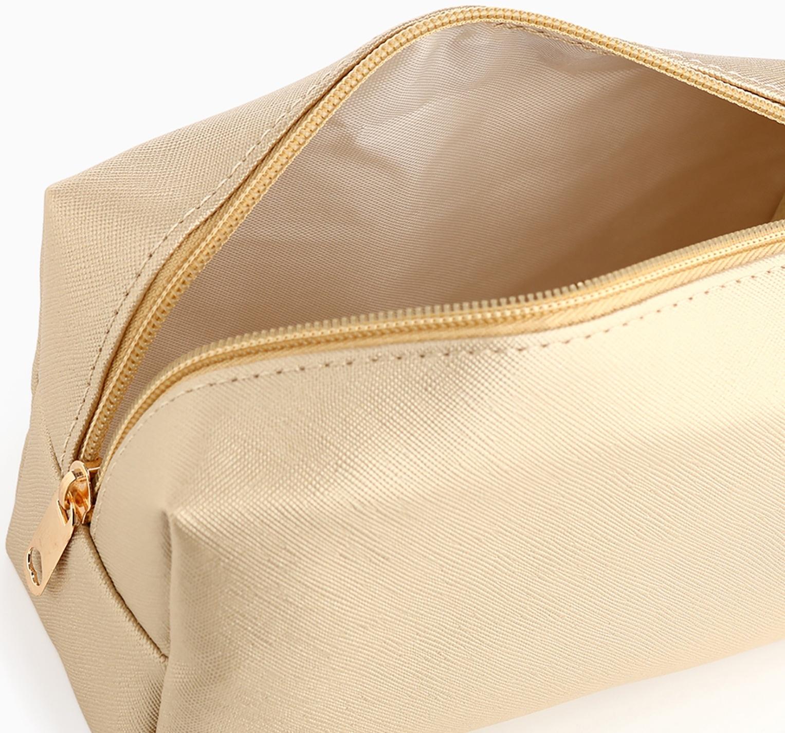 Косметичка женская на молнии, маленькая, объёмная, золотая