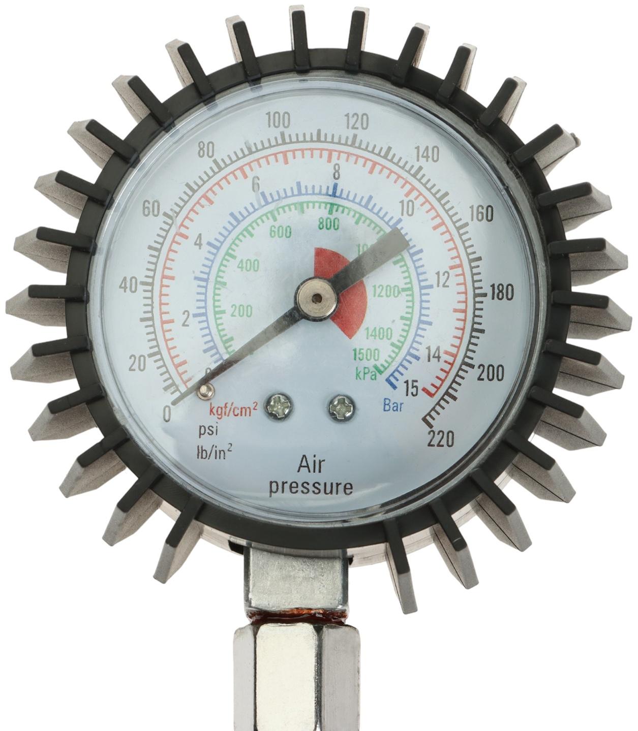 Манометр прорезиненный, шланг 19 см, 15 бар
