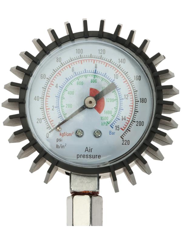 Манометр прорезиненный, шланг 19 см, 15 бар