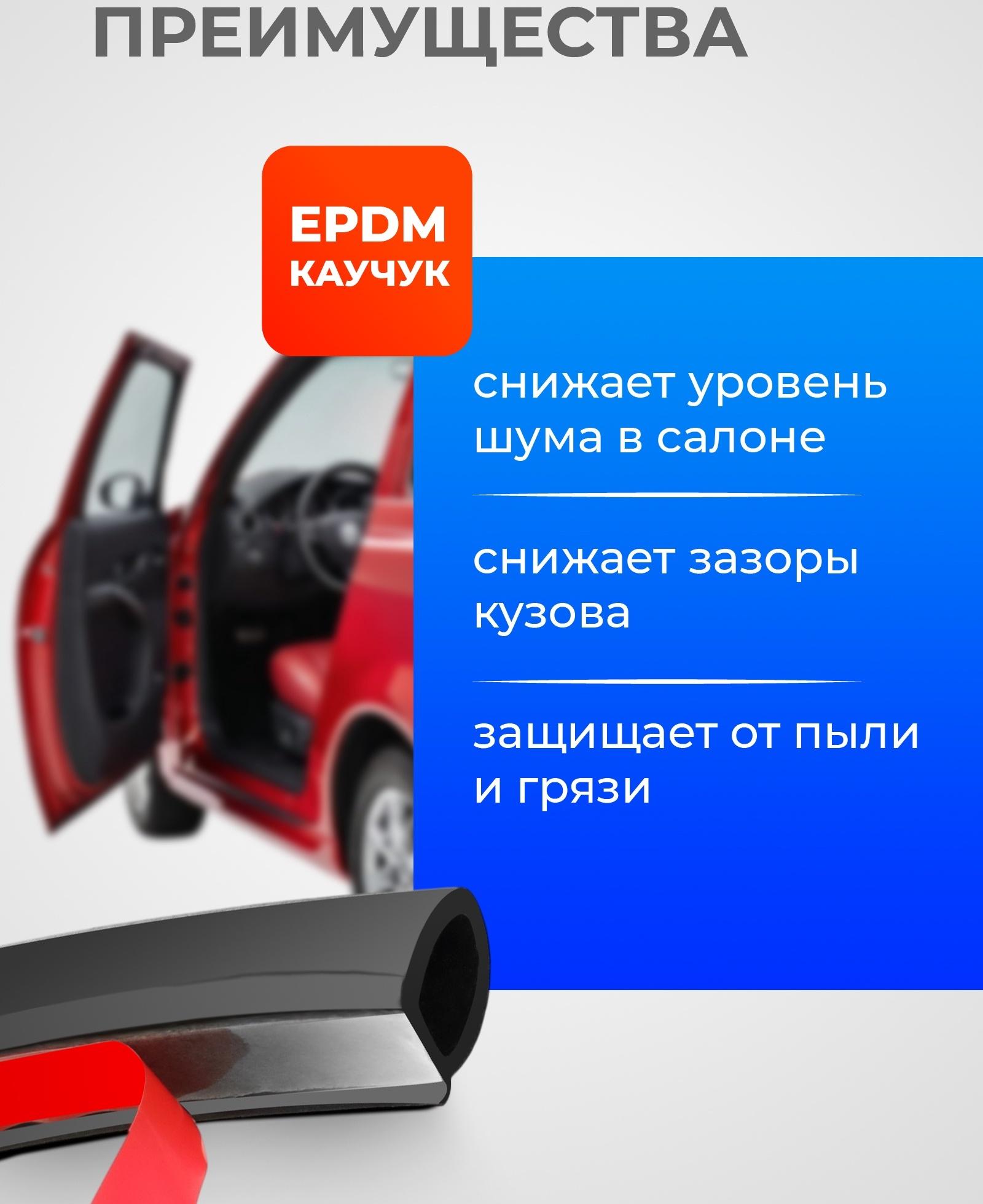 Уплотнитель двери в автомобиль, О-образный, 10×10 мм, самоклеящийся, 5 м, черный