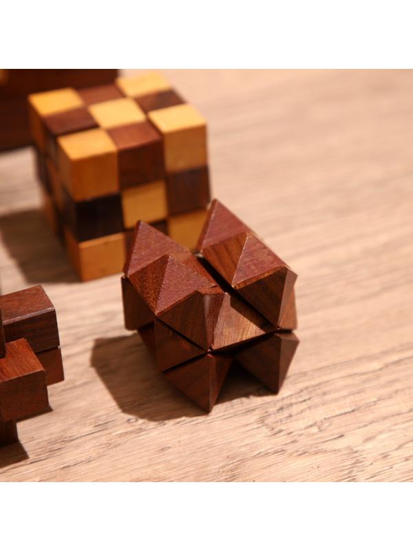 Головоломки в шкатулке (набор 4 шт) 12х13х6 см, дерево шишам