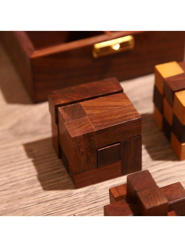 Головоломки в шкатулке (набор 4 шт) 12х13х6 см, дерево шишам