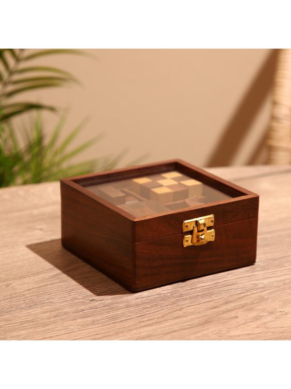 Головоломки в шкатулке (набор 4 шт) 12х13х6 см, дерево шишам