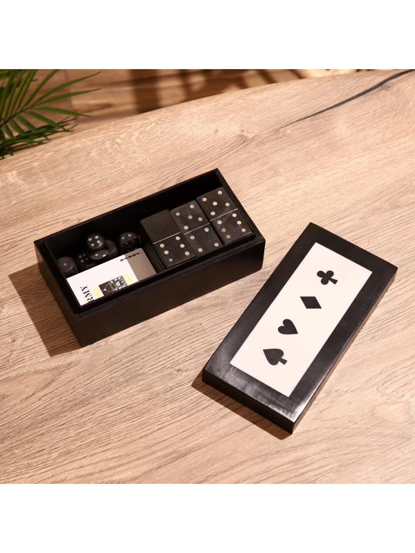 Игра настольная 3в1 (домино + кубики + карты) полирезин, МДФ