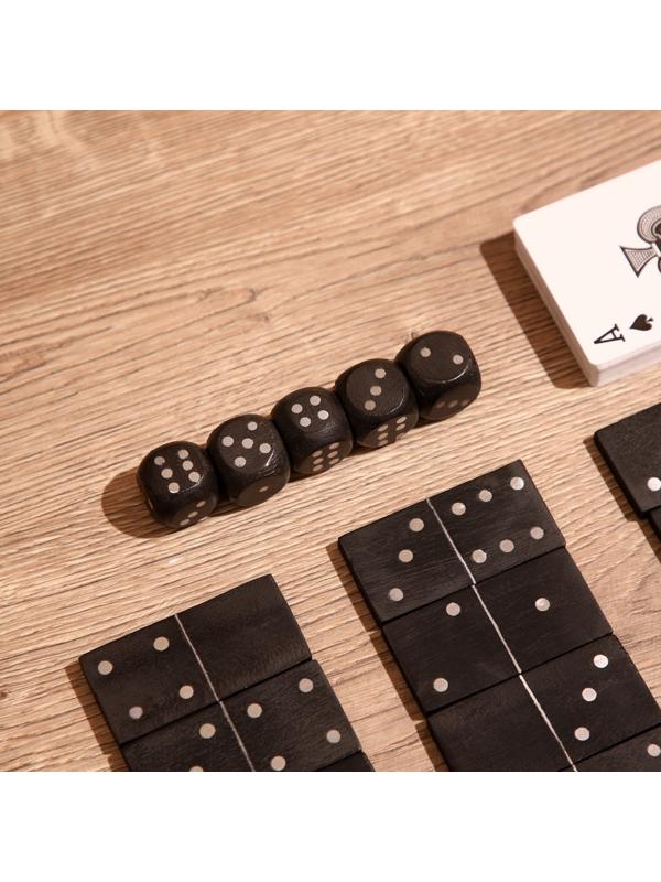 Игра настольная 3в1 (домино + кубики + карты) полирезин, МДФ